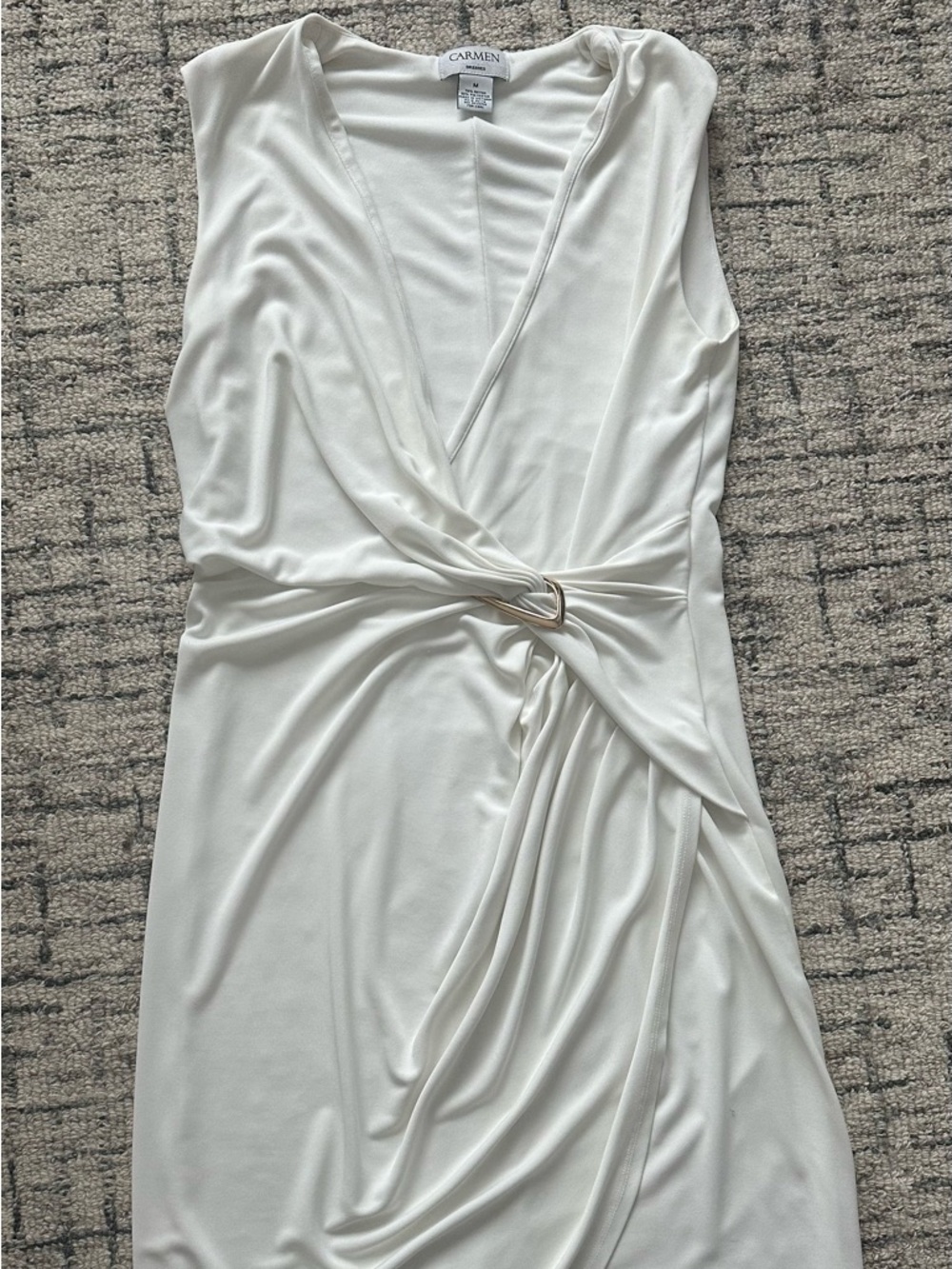 Carmen Marc Valvo V-neck Ivory Twist-Detail Midi Dress